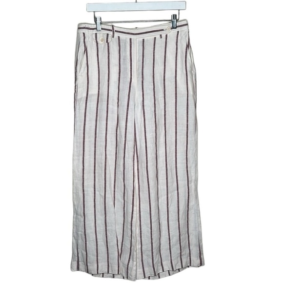 Theory Nadeema Linen Cropped High Rise Wide Leg Striped Pants Size 10 - Picture 6 of 14